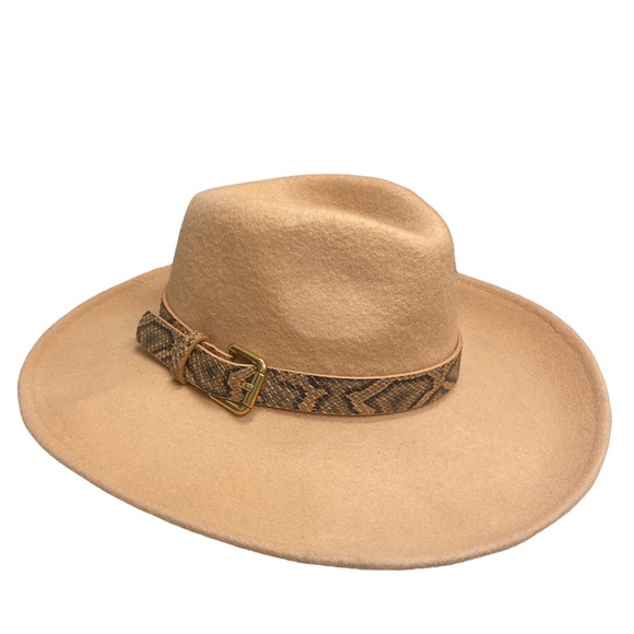 POL Wool Boutique Wide Brim Hat Adjustable W/ Vegan Snakeskin Belted detail - Picture 3 of 6